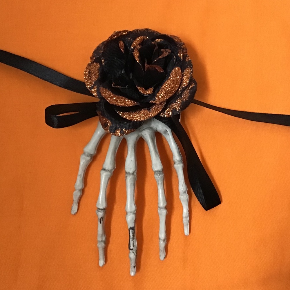 Halloween Skeleton Hair Clip With Flower Spooky & Scary